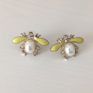 Bee Earrings with Pearl Detail